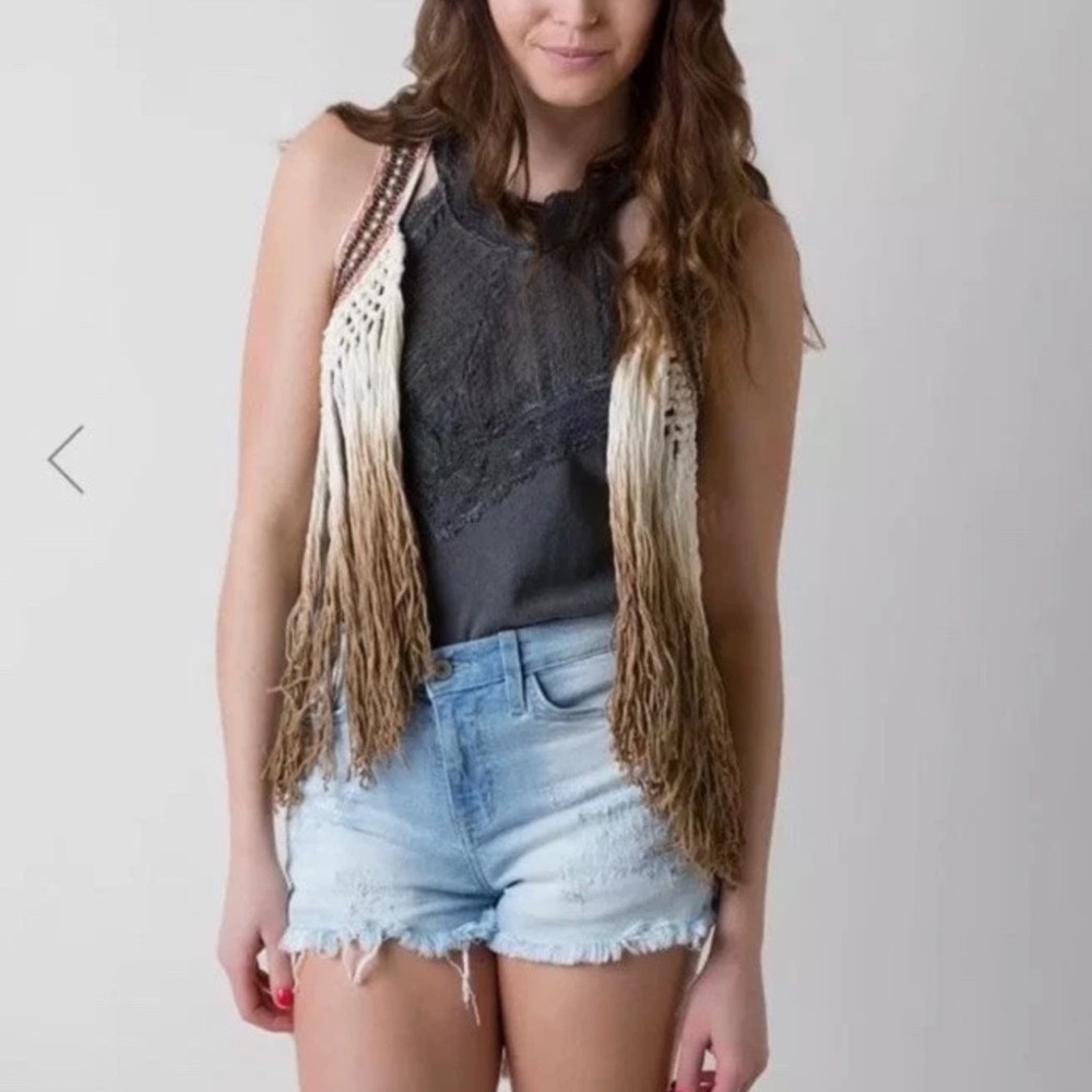 NWT Gimmicks by BKE Dip Dye Fringe Vest Sierra Western Boho Cowgirl Medium